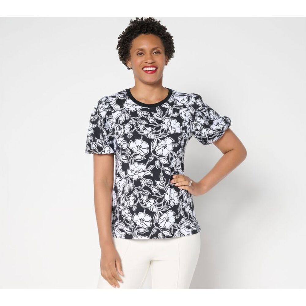 SUNNYLiFE Women's Top Plus Sz 4X Printed A-La-Modal Puff Multi-colored
